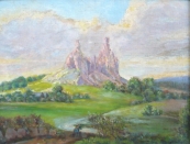 Pilgrim on his way to the ruins Trosky