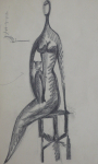 Jindrich Wielgus - Sitting nude with a cat