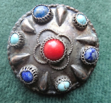 Brooch silver beaten with stones