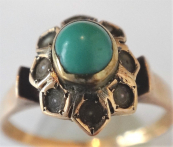 Gold ring with river pearls and turquoise