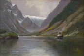 A. Dressler - Steamer on the mountain lake