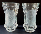 Two glasses of pressed and frosted glass, with roses