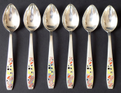 Six Soviet spoons, with colored enamel - Leningrad, year 1967