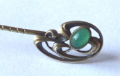 Silver Art Nouveau tie pin with Chrysopras - Russian hallmark