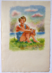 Frantisek Viktor Mokry - Sitting girl in a blue bathing suit