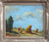Vaclav Vaner - Woman tying a sheaf of grain, in the field