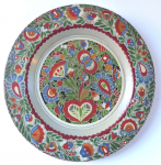 Painted wooden plate, with folk floral pattern