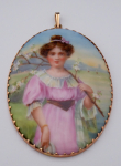 Painted girl on porcelain, gold frame
