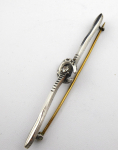 Brooch with horseshoe, white and yellow metal, glass stone 