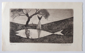 Jindrich Pilecek - Fish in the landscape, with a tree and a mast 