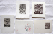Olga Cechova - 3 x Ex libris, PF 1980, drawing Bird