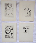 Olga Pavalova - Girls, 4x Ex libris 