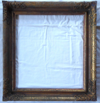 Patinated gold frame with decorations, square shape
