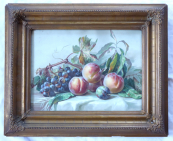 Gold ornamental frame with chromolithography - Still life with fruit
