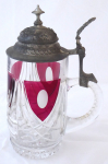 Tankard, cut glass, ruby shields