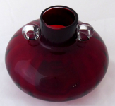 Spherical vase, colourless and ruby glass - round handles
