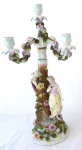 Large porcelain candlestick - Girl with cupid and roses