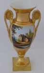 Painted and gilded vase with figures in landscape