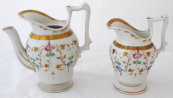 Larger and smaller teapot, biedermeier - coloured flowers and gilding