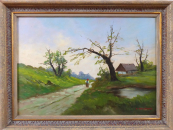 V. Holesovsky - Landscape with trees and a figure on the road