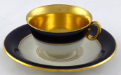 Gilt coffee cup with cobalt stripe - Hutschenreuther, Hohenberg