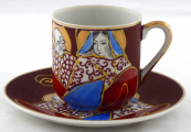 Cup with portrait and lithophane with Geisha