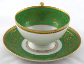 Coffee cup with green stripe and golden scrolls - Carl Ditting, Zurich