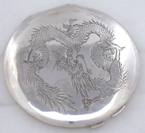 Round silver powder box with dragon