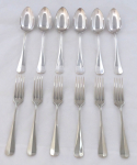 Six silver-plated spoons and six silver-plated forks