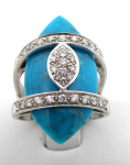 Ring with diamonds and natural turquoise - white gold