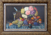 Visner - Still life with champagne, fruit, flowers and pheasant
