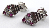 White gold earrings with six diamonds and six rubies