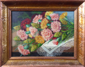 Hana Polakova ? - Still life with carnations and lace tablecloth
