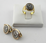 Gold ring and earrings with diamonds and silver