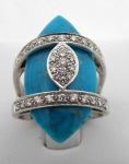 Ring with diamonds and natural turquoise - white gold