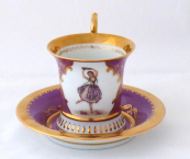 Cup and saucer with miniature of ballerina Fanny Cerrito - Slavkov, Schlaggenwald