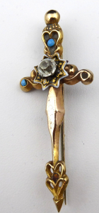 Jehlice, kříž, s emailem a kamínky - biedermeier (1).JPG